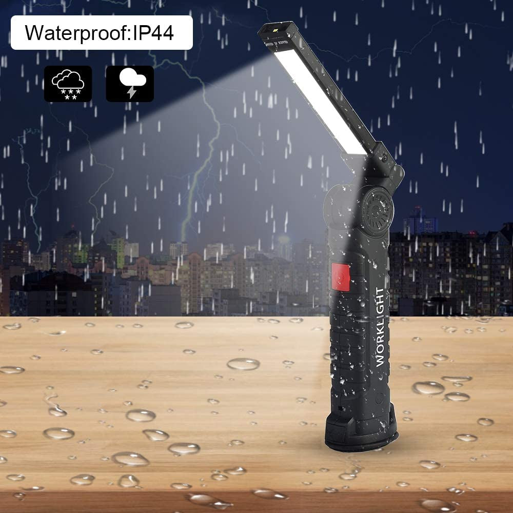 2Pack LED Work Lights, USB Rechargeable COB Light with Magnetic Base 360°Rotate and 5 Modes, Folding Flashlight Inspection Mechanic Light for Car Repairing, Workshop, Household and Emergency Use,Large