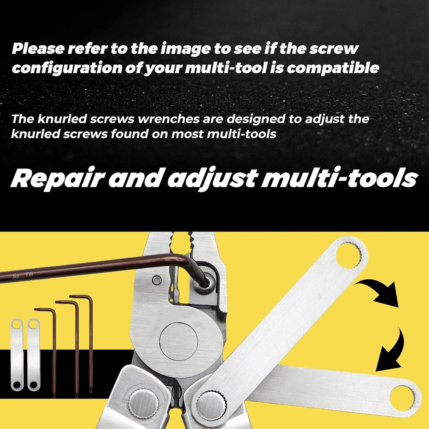 Wrench Set for Multi-Tools - Includes 2 304 Stainless Steel Knurled Nut Wrenches, 2 S2 Steel T10 & 1 T8 Wrenches, Ideal Addition to Multi-Tool Kit for Adjusting Screw Tightness