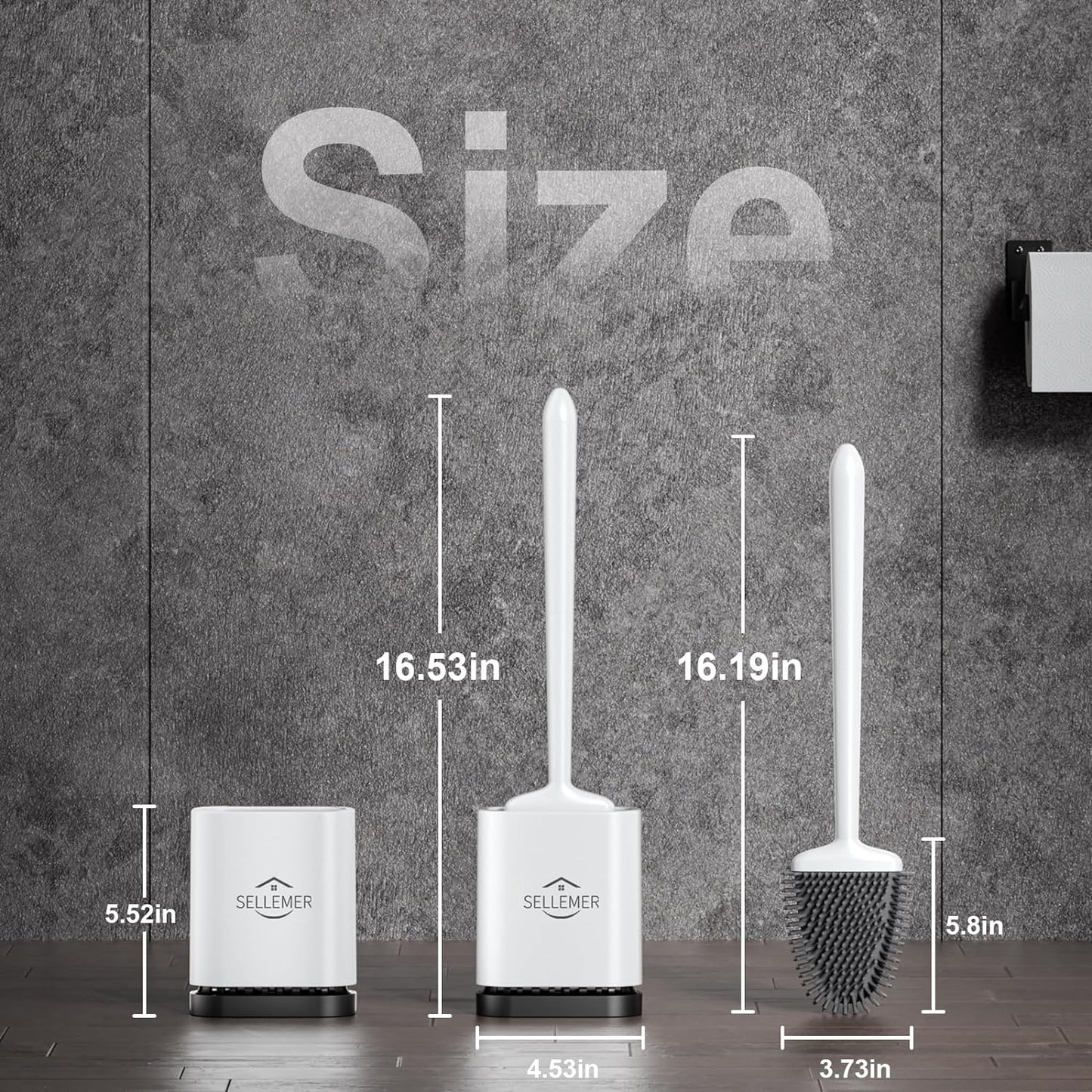 Sellemer Toilet Brush and Holder Set - Flexible Toilet Bowl Brush Head with Silicone Bristles, Compact Size for Storage and Organization, Ventilation Slots Base (1 Pack, Pearl White)