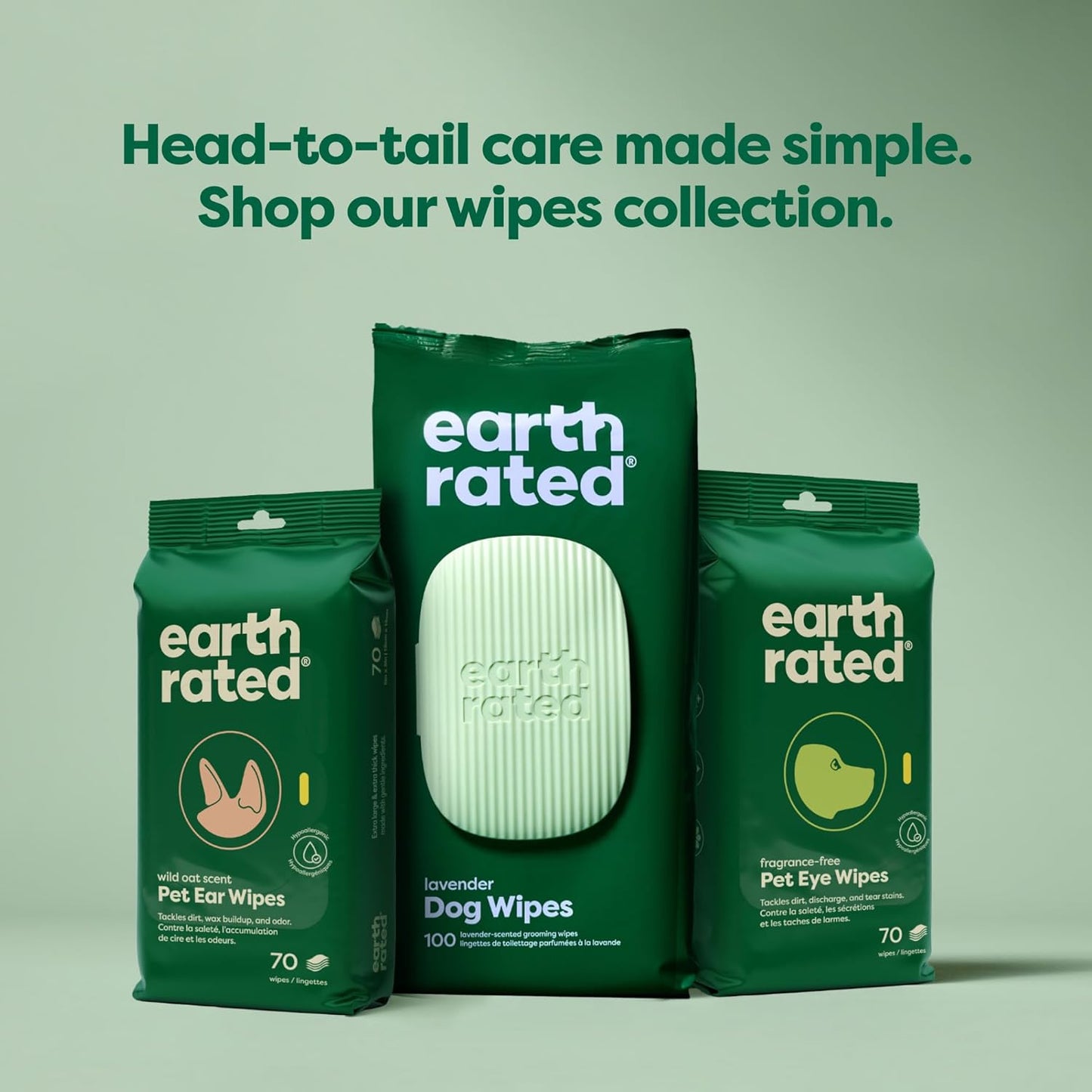 Earth Rated Vet-Developed Dog Eye Wipes, Hypoallergenic Pet Wipes for Dogs & Cats to Remove Dirt & Discharge, Fragrance Free, 70 Count
