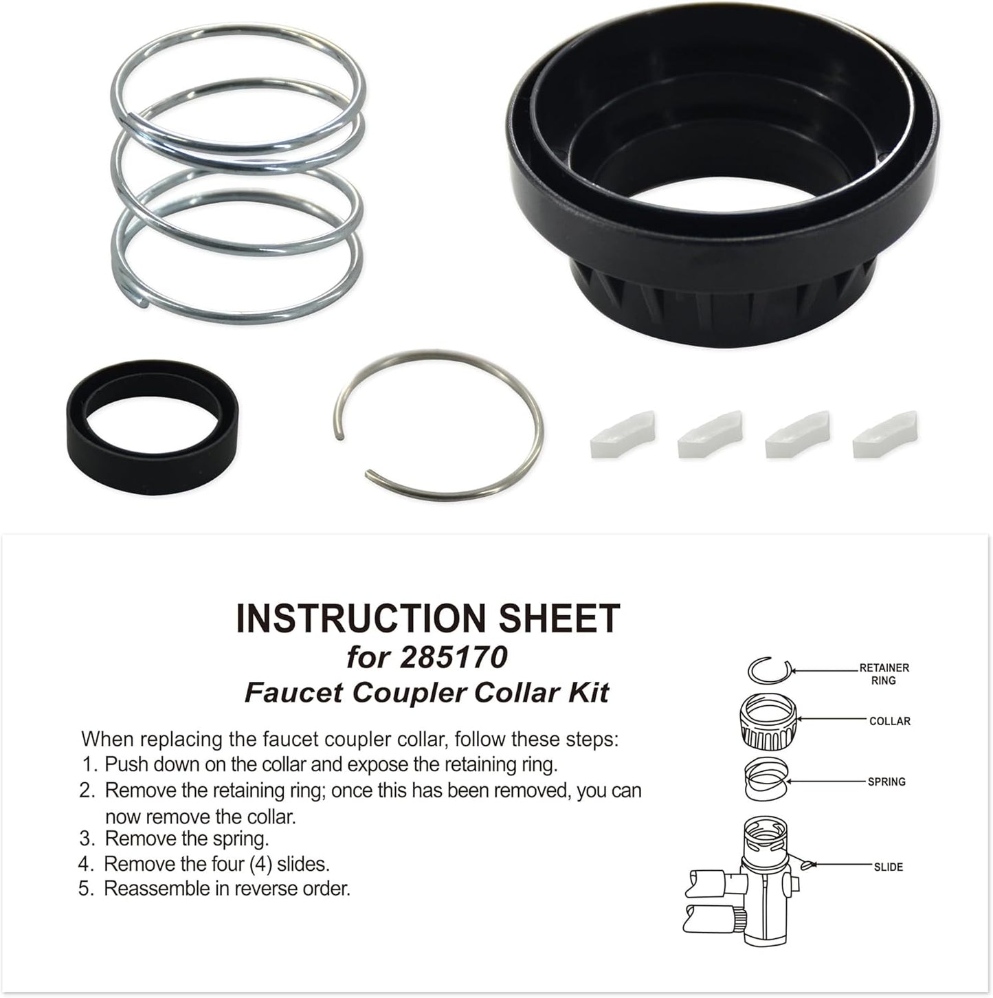 WP285170 Dishwasher Faucet Adapter 285170 Collar Kit Fit Replacement for Whirlpool Replace 3249 AH334438 PS334438