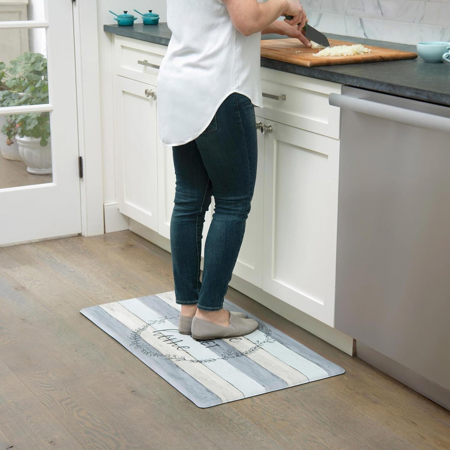 Home Dynamix Cozy Living Home Sweet Home Modern Farmhouse Runner Anti-Fatigue Kitchen Mat, Non-Slip Floor Mat, Padded Standing Desk Mat, Grey/Beige, 17.5"X30"
