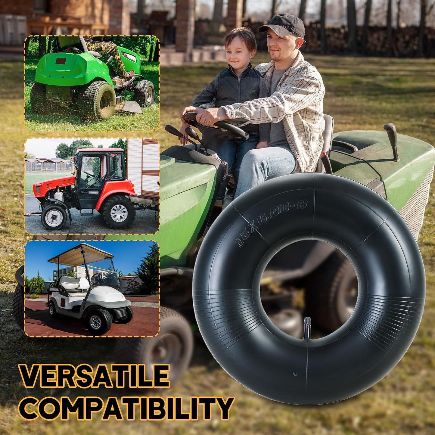 2 Pack 15X6.00-6 Inner Tube | Durable Replacement Tire Tubes with TR-13 Valve Stem for Lawn Mowers, Go Karts, Atvs, Yard Tractors, Wheelbarrows, Golf Carts