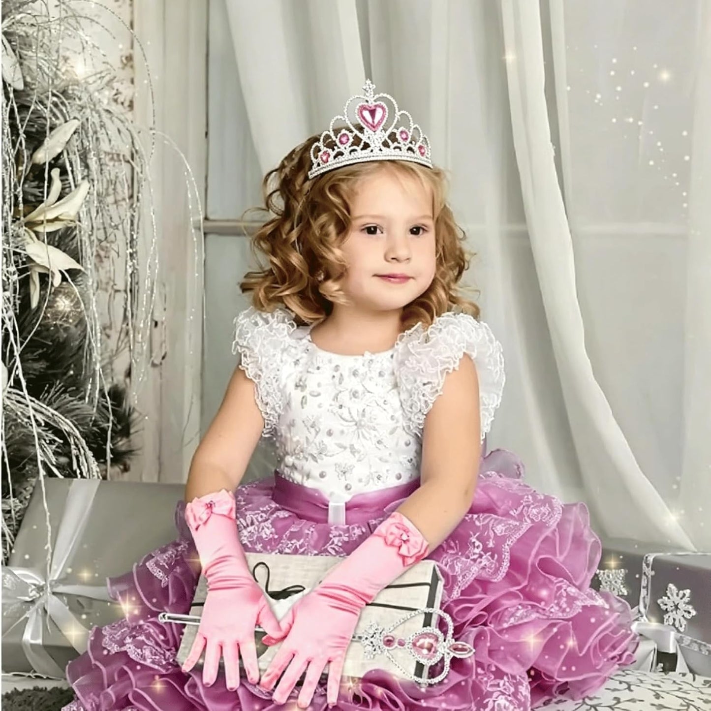 Orgrimmar Princess Dress up Accessories, Princess Crown Wand Gloves Necklaces Earrings for Girls, Presents for Kids Children