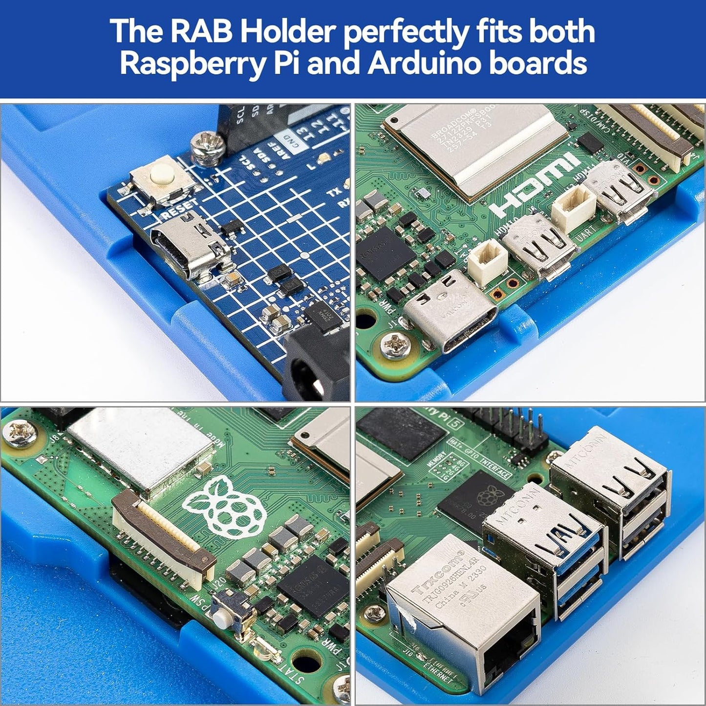 Sunfounder RAB Holder Breadboard Kit for Raspberry Pi Compatible with Arduino Uno R4 Minima/Wifi/Uno R3/Mega R3, Raspberry Pi 5 4B 3B+ 3B 2 Model B and 400 830 Points Breadboard