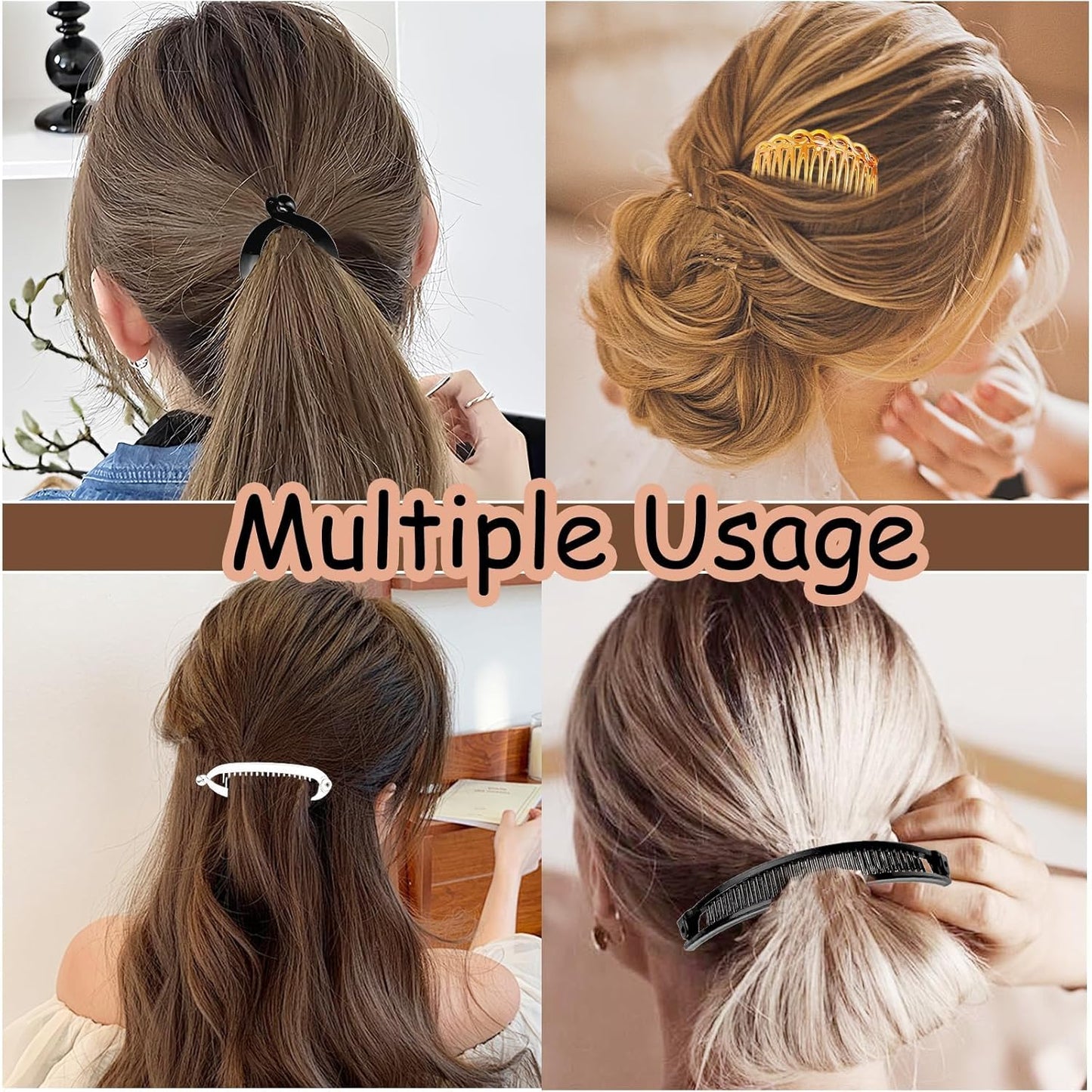 21-Piece Classic Banana Clips - Plastic Twist Hair Side Combs Accessories with 11/16/23/24 Teeth for Ponytails - Women & Girls