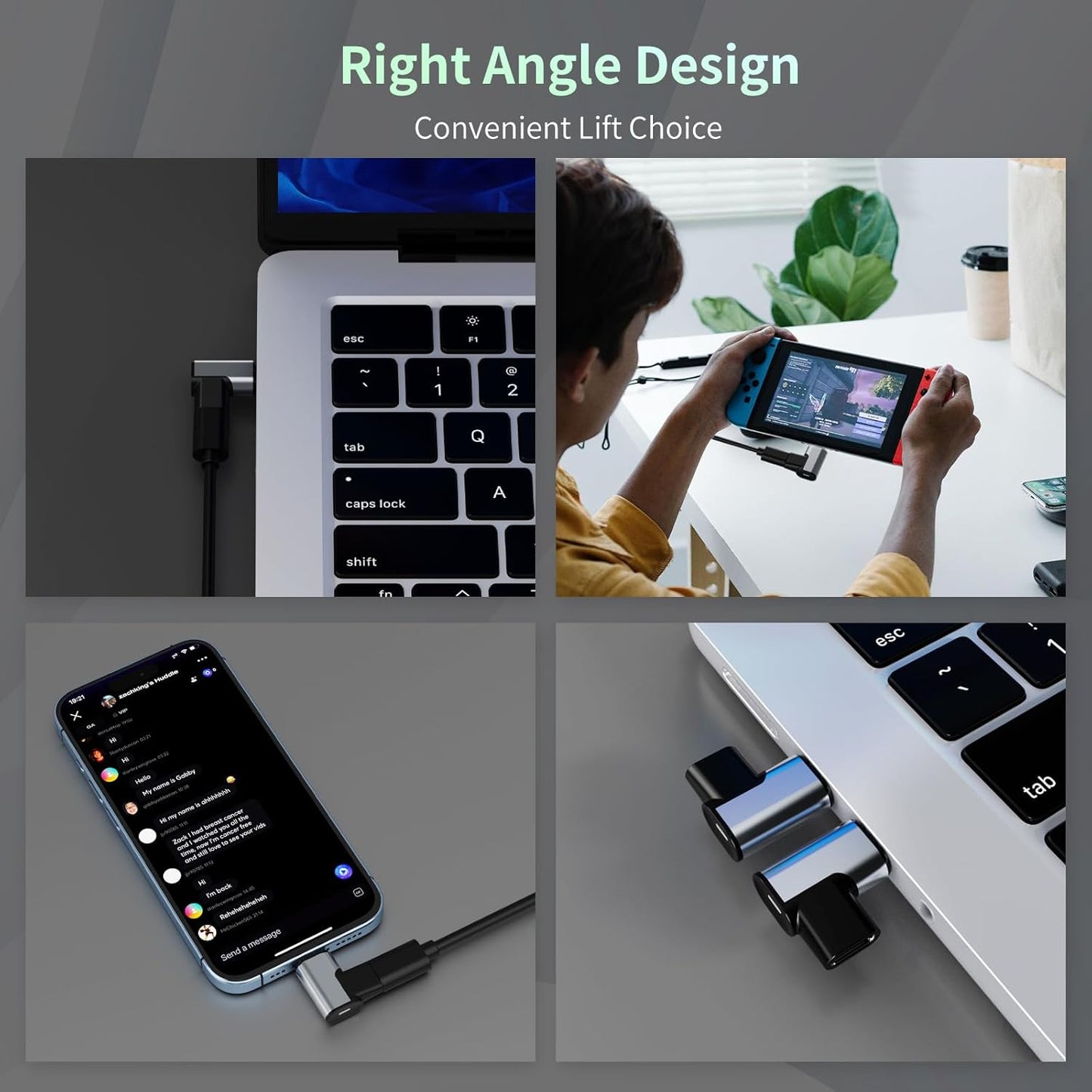 240W Right Angle 90 Degree Magnetic USB C Adapter Extender (2 Pack) W/ 2 Connector Tips Straight USB4 40Gbps 8K 60Hz for Thunderbolt 3/4, Macbook Pro/Air,Steam Deck, PS5