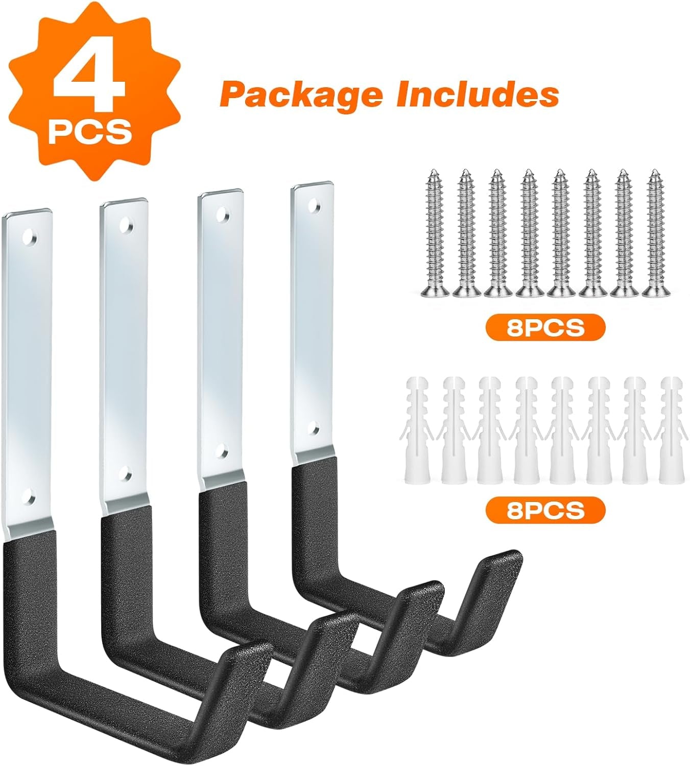TVKB Ladder Hangers for Garage Wall Garage Hooks Heavy Duty Wall Hooks Set of 4 Tool Organizers and Storage Wall Mount Garage Storage Utility Rack Tool Holder for Garage Garden Shed Shop Bike Hose