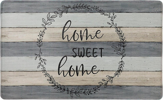 Home Dynamix Cozy Living Home Sweet Home Modern Farmhouse Runner Anti-Fatigue Kitchen Mat, Non-Slip Floor Mat, Padded Standing Desk Mat, Grey/Beige, 17.5"X30"
