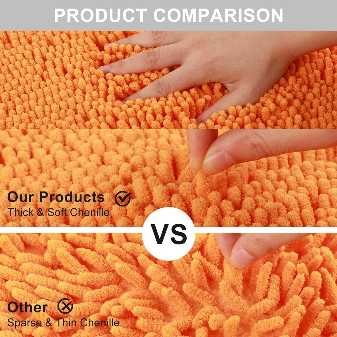 Vctops Orange Fall Plush Chenille Bath Rugs Extra Soft and Absorbent Microfiber Shag Rug, Non-Slip Runner Carpet for Tub Bathroom Shower Mat Orange 16" X 24"