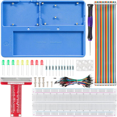 Sunfounder RAB Holder Breadboard Kit for Raspberry Pi Compatible with Arduino Uno R4 Minima/Wifi/Uno R3/Mega R3, Raspberry Pi 5 4B 3B+ 3B 2 Model B and 400 830 Points Breadboard