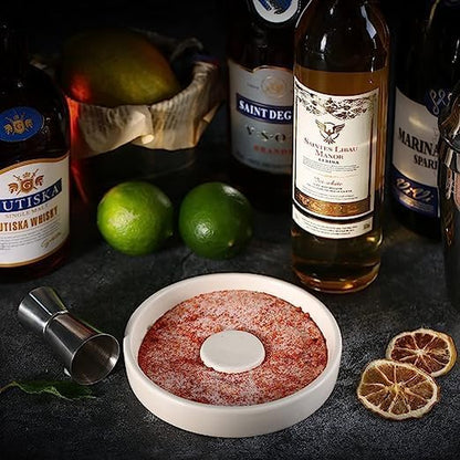 Cosnou Ceramic Margarita Salt Rimmer with Lid Home Bar Accessories for Seasoning - Rimmers for Drinks - Bartender Kit Tools - Bar Decor ，Sugar Salt Rimmer Plate （Hand Make）