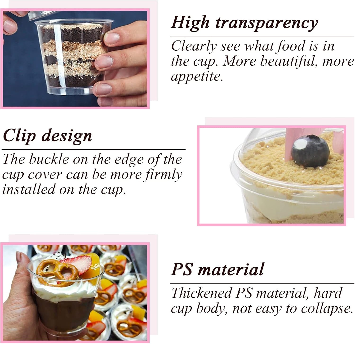 Clear Plastic Cups with Lids,6Oz-25 Sets Mini Parfait Cups with No Holes Dome Lids,Parfait Cups with Lids, Disposable Party Cups for Fruit/Ice Cream/Cupcake/Iced Cold Drinks