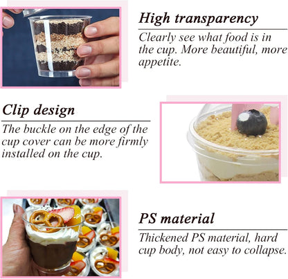Clear Plastic Cups with Lids,6Oz-25 Sets Mini Parfait Cups with No Holes Dome Lids,Parfait Cups with Lids, Disposable Party Cups for Fruit/Ice Cream/Cupcake/Iced Cold Drinks