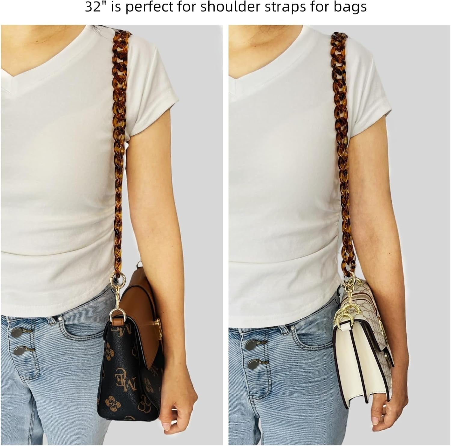 Havique Purse Chain Bag Charm Purse Straps Replacement Crossbody Shoulder Straps for Bags Handbags Chains Accessories, Acrylic Leopard Print 32"