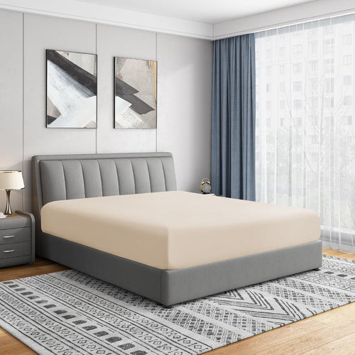 Cathay Home Queen Fitted Sheet Only – Double Brushed Microfiber Ultra Soft, 14" Extra Deep Pocket for 10"-14" Mattress, Wrinkle & Fade Resistant Bed Sheet, Cream