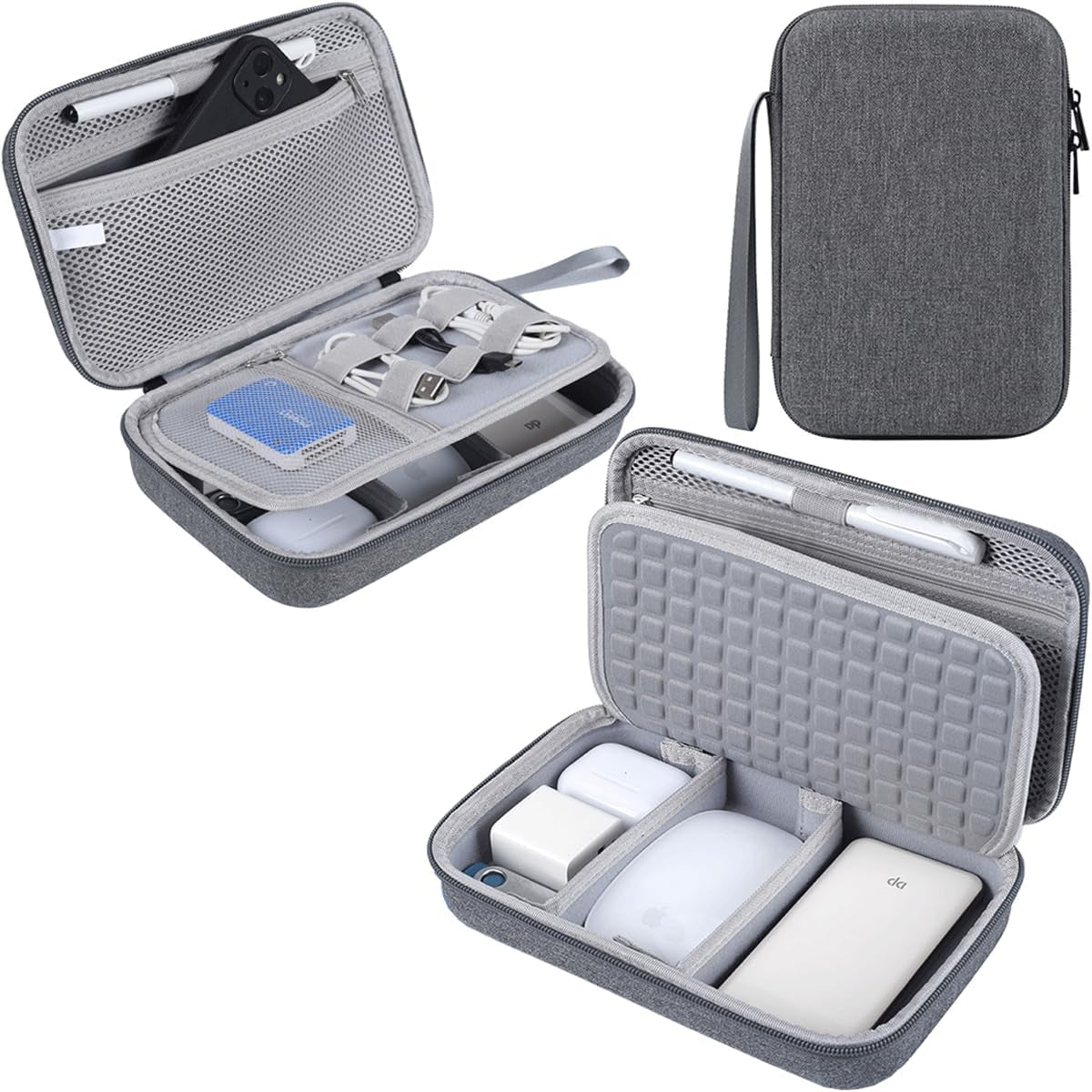 Hard Electronic Organizer Travel Case for Macbook Power Adapter Chargers Cables Power Bank Apple Magic Mouse Apple Pencil USB Flash Disk SD Card Hard Drive Waterproof Shockproof Carrying Case, Grey