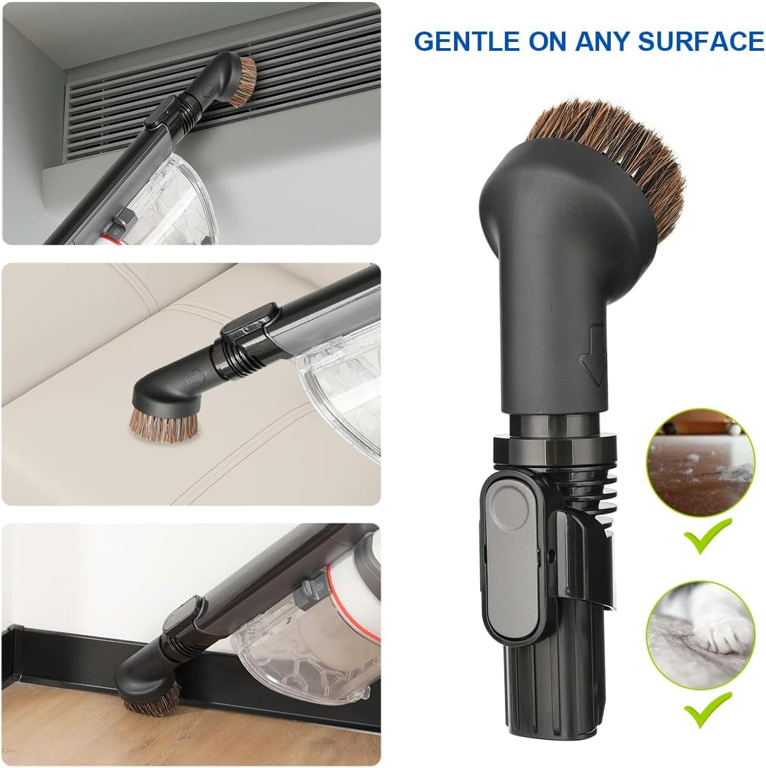 LANMU Crevice Tool Vacuum Attachments Compatible with Shark IX141 IZ363HT IZ362H IZ363HT IZ362H Pet Cordless Stick Vacuum, Horse Hair Brush Replacement Parts for D-Shaped Interface Vacuum