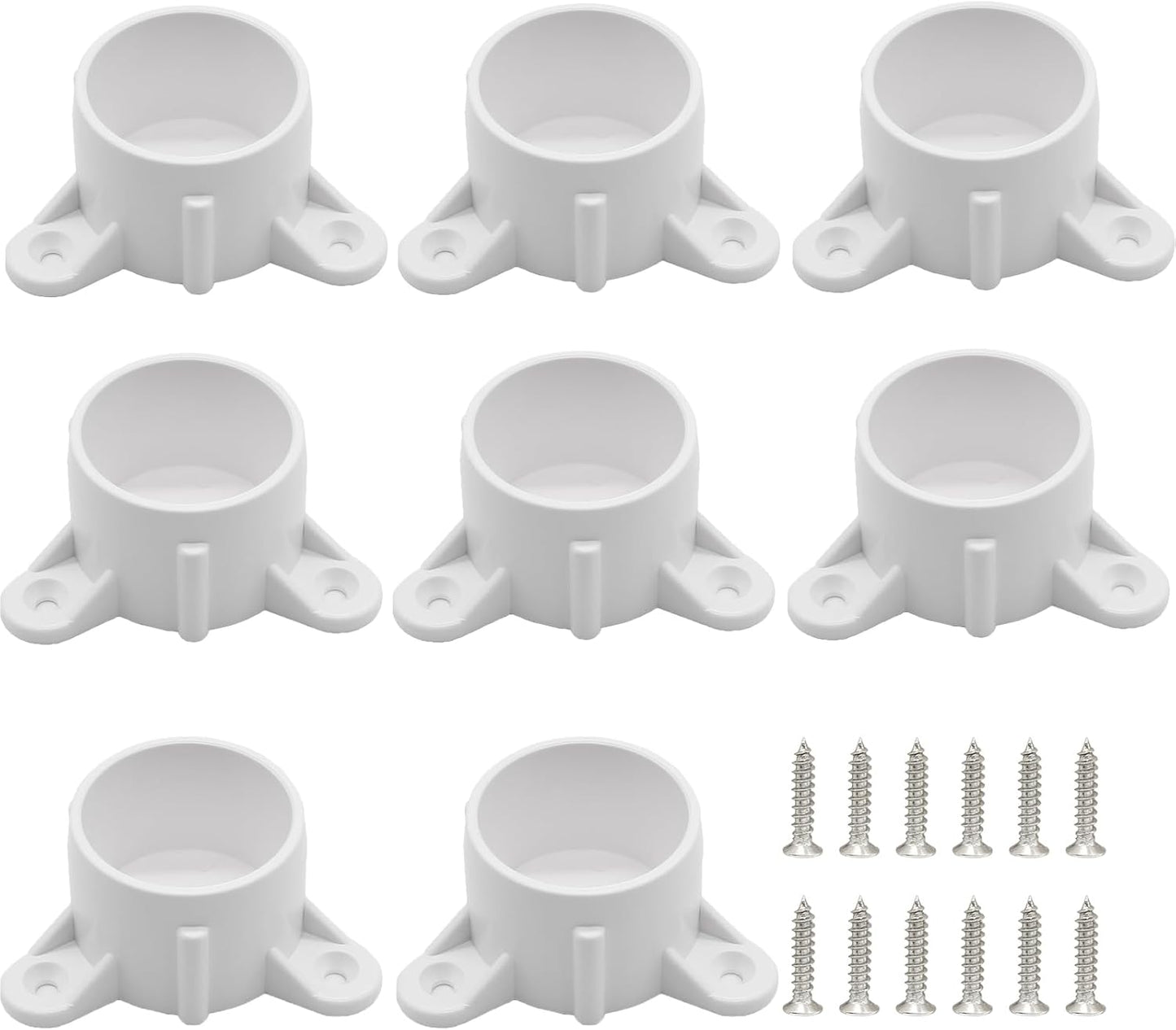 Biaungdo 8 Pcs 1-1/2 Inch PVC Table Leg Cap Fittings Furniture Grade Rod Holder White Screw Tab Caps with Mounting Screws for Making Storage Shelves Support Feet