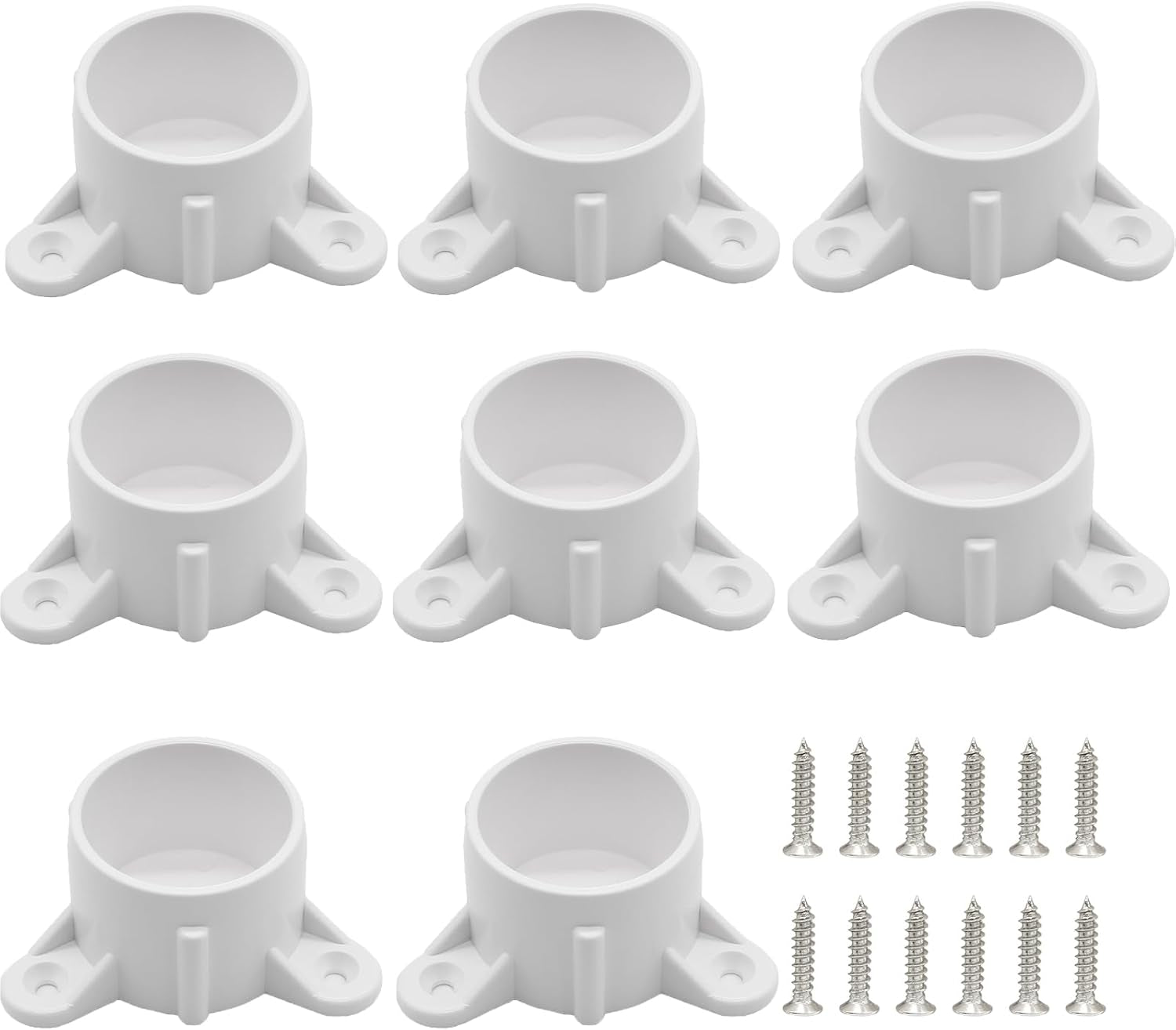 Biaungdo 8 Pcs 1-1/2 Inch PVC Table Leg Cap Fittings Furniture Grade Rod Holder White Screw Tab Caps with Mounting Screws for Making Storage Shelves Support Feet