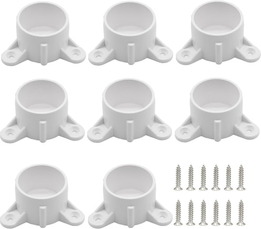 Biaungdo 8 Pcs 1-1/2 Inch PVC Table Leg Cap Fittings Furniture Grade Rod Holder White Screw Tab Caps with Mounting Screws for Making Storage Shelves Support Feet