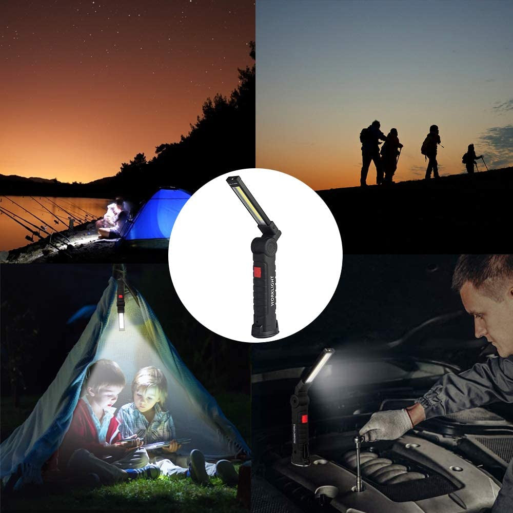 2Pack LED Work Lights, USB Rechargeable COB Light with Magnetic Base 360°Rotate and 5 Modes, Folding Flashlight Inspection Mechanic Light for Car Repairing, Workshop, Household and Emergency Use,Large