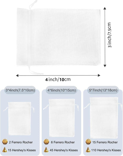 Kslong 100PCS Small Mesh Bags Drawstring 3X4, Sheer Organza Bags Drawstring for Jewelry, Mesh Party Wedding Favor Bags for Small Business,Candy,Bracelet Packaging,Empty Sachet Bags (White)