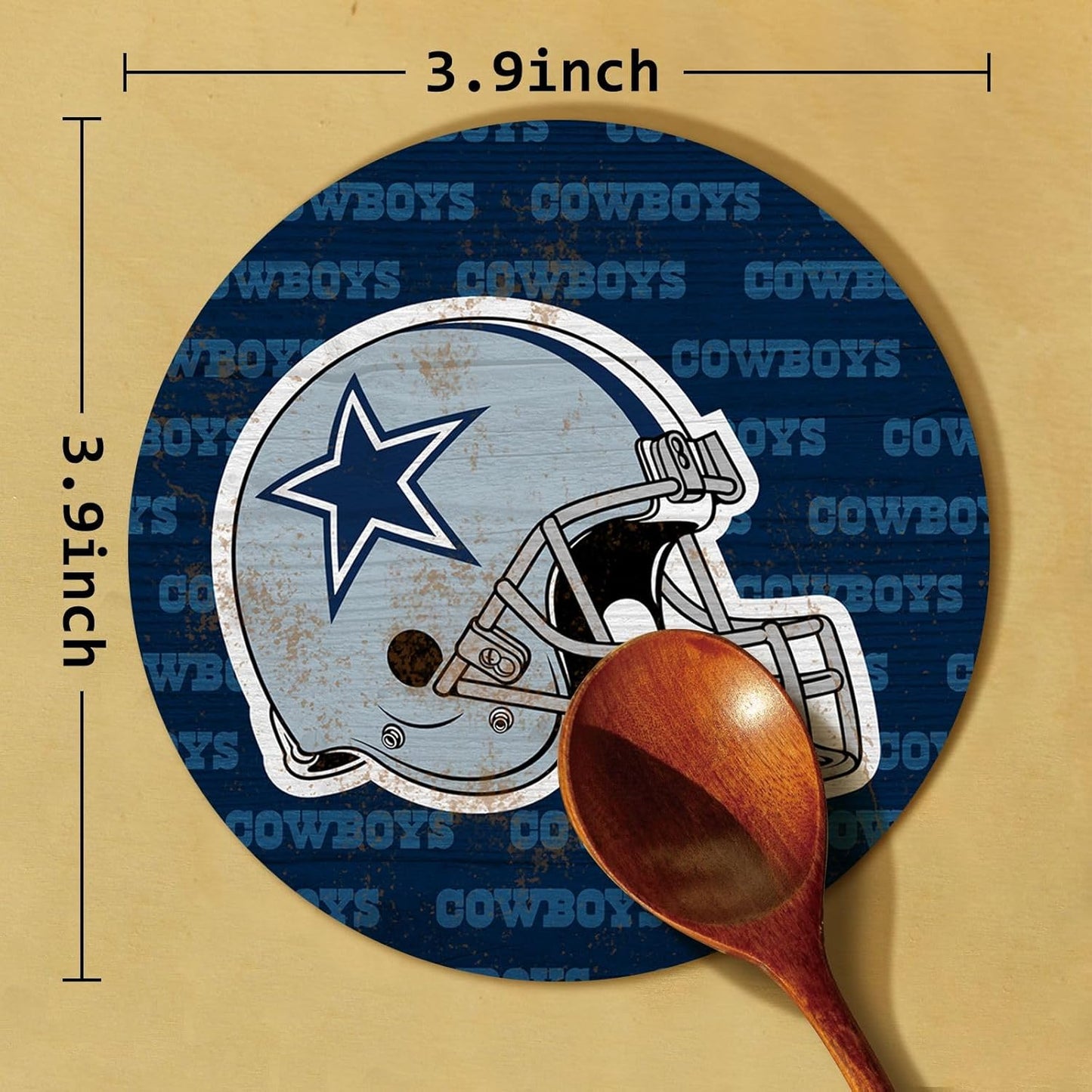 Coasters for Drinks，Cup Coasters Set of 4 for Tabletop,Coffee Table，Blue White Design Drinking Coaster for Sport Football Fans，4 Inches Non-Slip Rubber Base