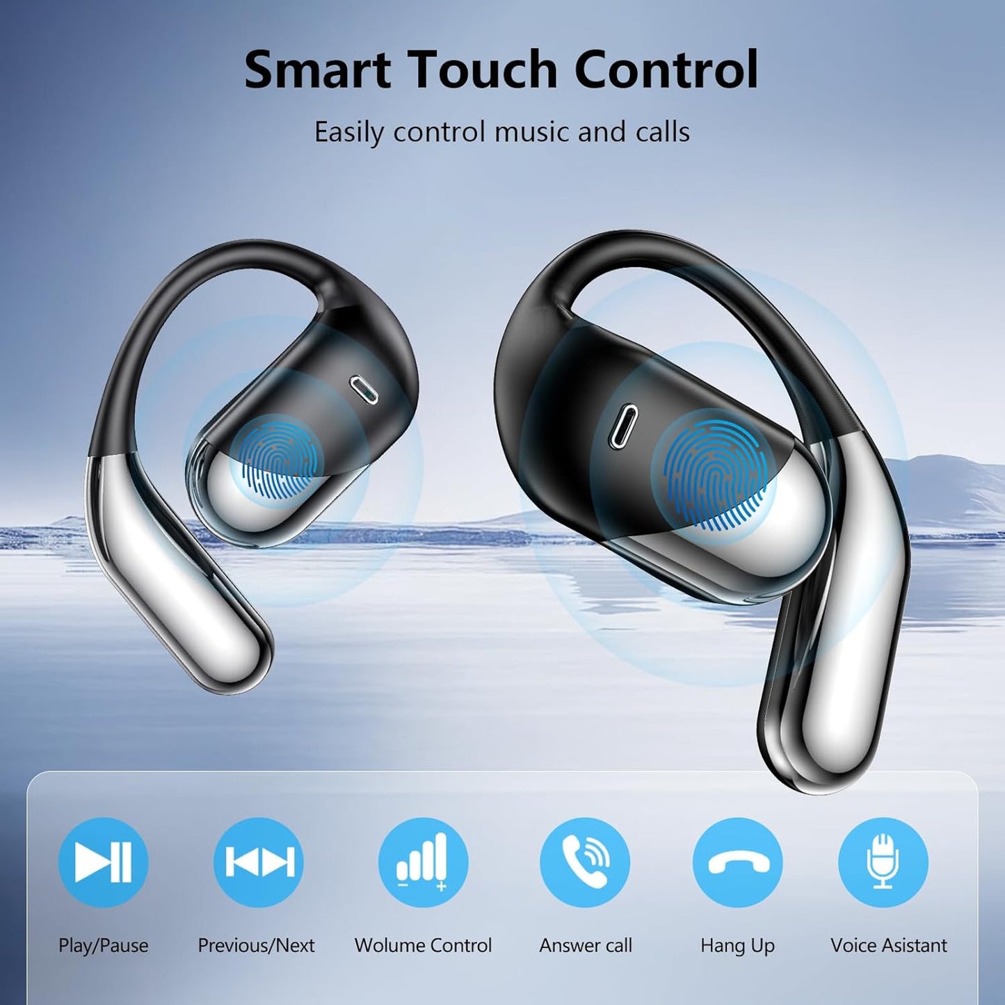 Open Ear Bone Conduction Headphones，,Over Ear Earbuds with Ergonomic Earhook,Bluetooth Headphones 5.4 with Smart Digital Display,50H Playtime Translation Earbuds Real Time - AI 144 Language