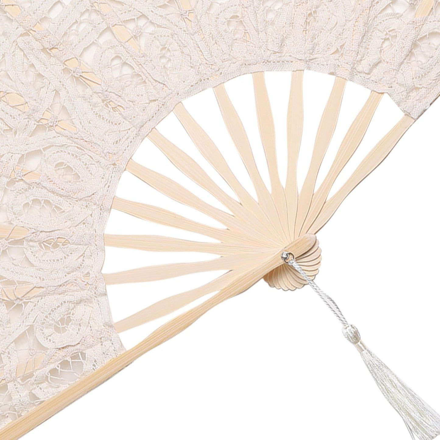 BABEYOND Cotton Lace Folding Handheld Fan Embroidered Bridal Hand Fan with Bamboo Staves for Wedding Decoration Dancing Party