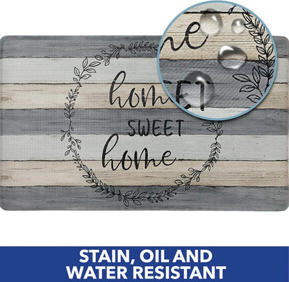 Home Dynamix Cozy Living Home Sweet Home Modern Farmhouse Runner Anti-Fatigue Kitchen Mat, Non-Slip Floor Mat, Padded Standing Desk Mat, Grey/Beige, 17.5"X30"