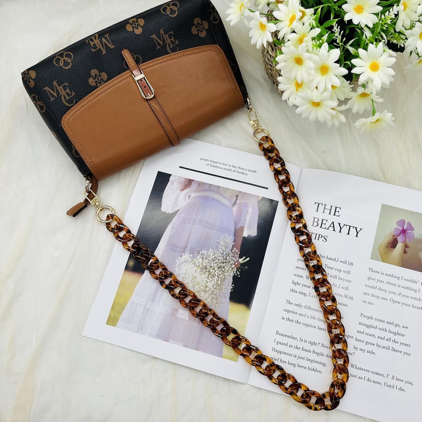 Havique Purse Chain Bag Charm Purse Straps Replacement Crossbody Shoulder Straps for Bags Handbags Chains Accessories, Acrylic Leopard Print 32"