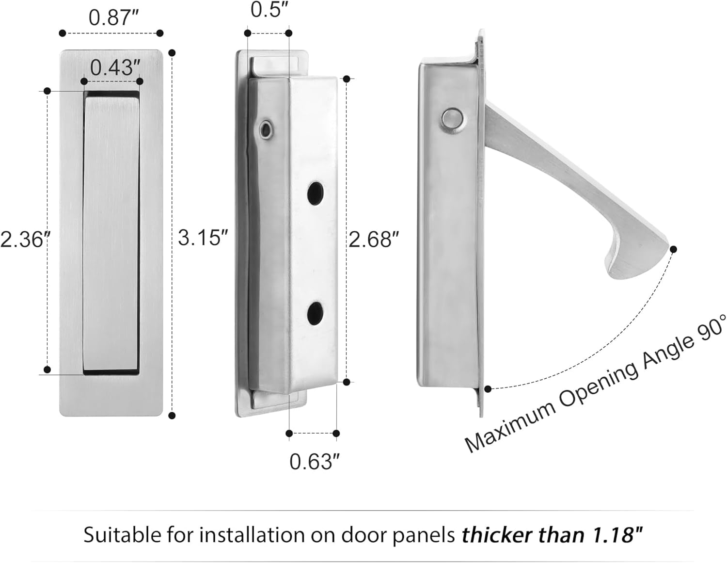 Malimali Pocket Door Pull Handle, Edge Pull, Stainless Steel Pocket Door Hardware Recessed Sliding Door Pulls Finger Flush Pull (Brushed Steel, 2 Pack)