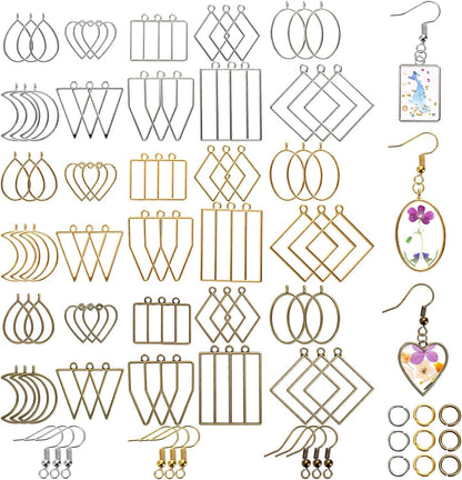 270 Pieces Open Bezel Pendants for Resin, 12 Styles Open Frame Pendant Assorted Geometric Hollow Mold Metal Resin Jewelry Molds for Earrings, Necklace, Pressed Flower, DIY Crafts