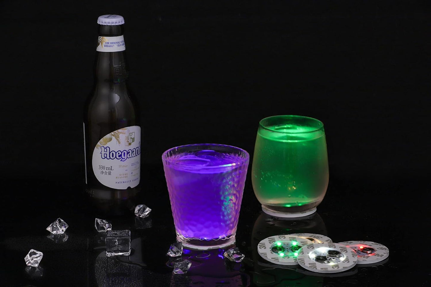 HANCIRCLE LED Coaster Colorful,12 Pack Light up Coasters,Led Sticker Lights,Wine Bottle Lights,For Drinks,Bar Accessories,Party,Wedding