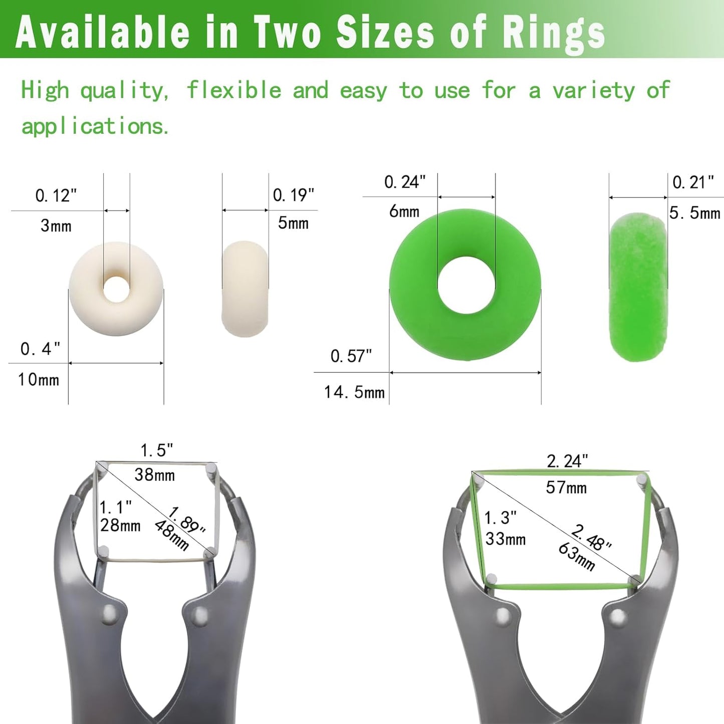 Goat Banding Kit, Livestock Castration Bander with Stainless Steel Expander Pliers, 100Pcs 2 Sizes Castrator Rings and Ring Installation Tool for Goats, Lambs, Calves, Sheep, Piglets