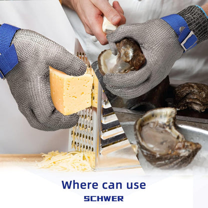 Schwer Slicepro ANSI A9 Cut Resistant Glove PR1706, Stainless Steel Mesh Metal Glove, Food Grade for Kitchen Cooking, Butcher Meat Cutting, Oyster Shucking, Mandoline, Fishing, (M, 1 PCS)