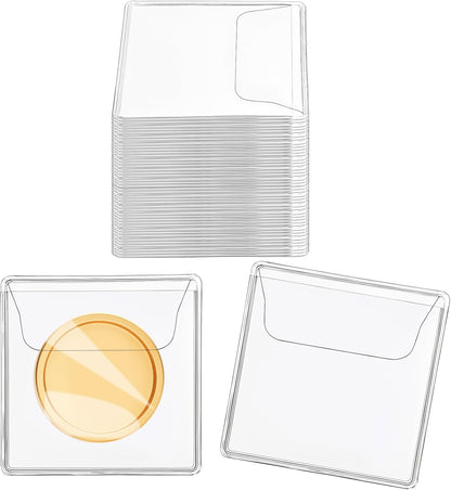 200Pcs Single Pocket Coin Flips Coin Sleeves Holders Clear PVC Coin Protectors Individual Plastic Coin Holders for Coin Currency Bills Collectors Protector (2.2 X 2.2 Inch) (Rectangular) ﻿