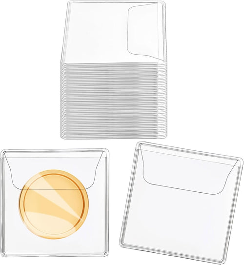 200Pcs Single Pocket Coin Flips Coin Sleeves Holders Clear PVC Coin Protectors Individual Plastic Coin Holders for Coin Currency Bills Collectors Protector (2.2 X 2.2 Inch) (Rectangular) ﻿
