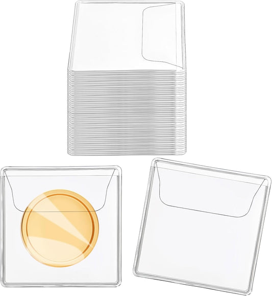 200Pcs Single Pocket Coin Flips Coin Sleeves Holders Clear PVC Coin Protectors Individual Plastic Coin Holders for Coin Currency Bills Collectors Protector (2.2 X 2.2 Inch) (Rectangular) ﻿