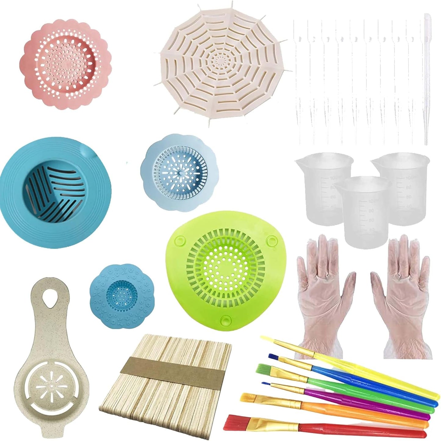 37 PCS Acrylic Pouring Art Supplies Kit Acrylic Pouring Strainers Set, 7 PCS Plastic Silicone Paint Pouring Strainers Painting Tools Kits with Paintbrush for DIY Paint