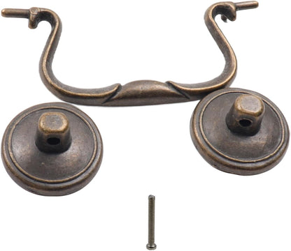 6 Pcs Antique Bail Handle Drop Pulls Vintage Bronze Drop Bail Drawer Pulls Cabinet Pull Handles for Closets, Cabinet, Drawer, Furniture (3.3" Hole Centers, 4.4" Total Length)
