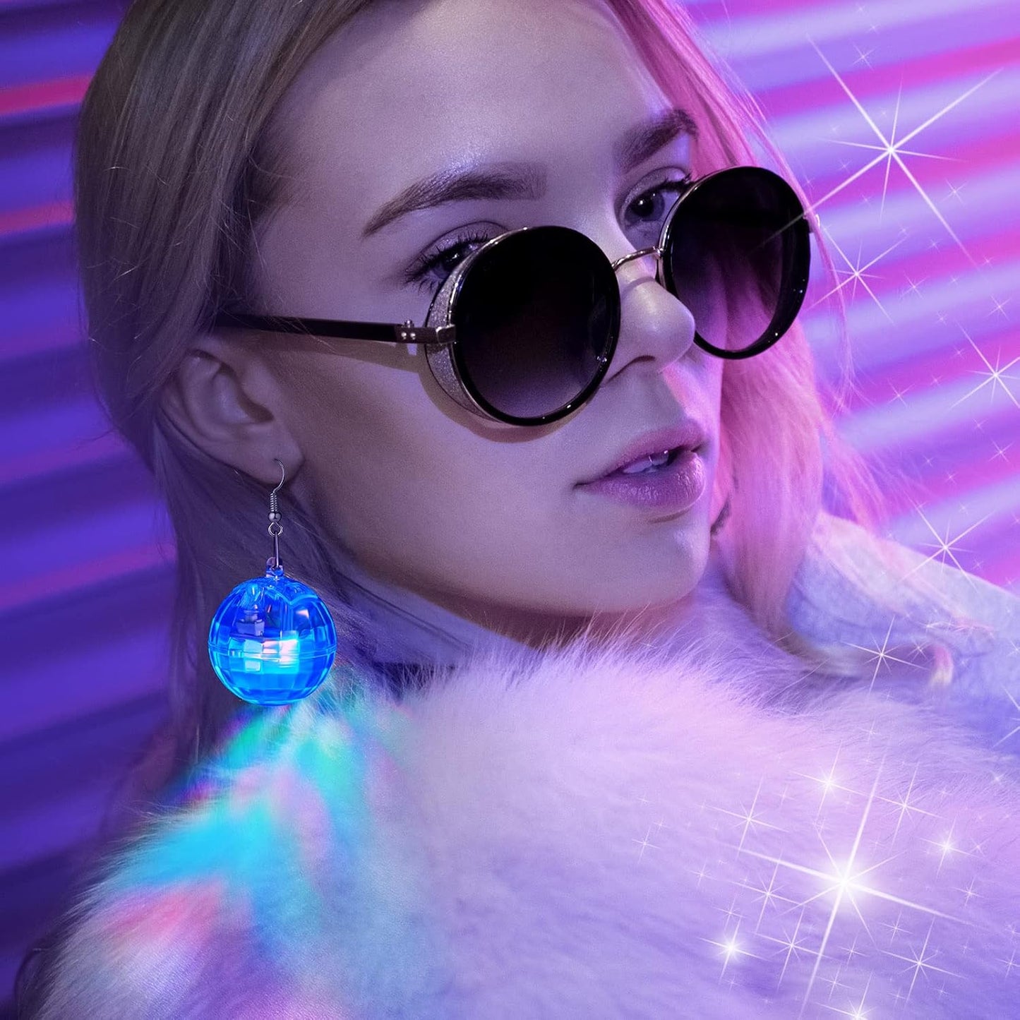 Henoyso 4 Pairs Light up Disco Ball Earrings for Women 70S 80S Jewelry LED Light Glow Earrings for Women Girls Disco Jewelry Gifts Bachelorette Dance Costume Accessories