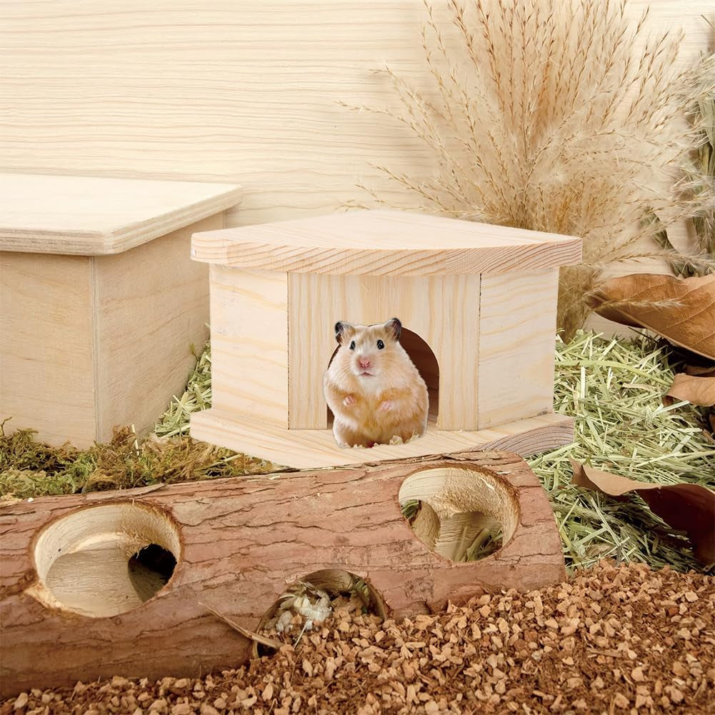 Joyzan Hamster Hideout Wooden House, Chamber Mouse Playing Hiding Chewable Ventilated Hut Pet Woodland Habitats Decor Small Animals Secret Peep Shed Dwarf Syrian Chinchillas Gerbils Hedgehog Rats Mice