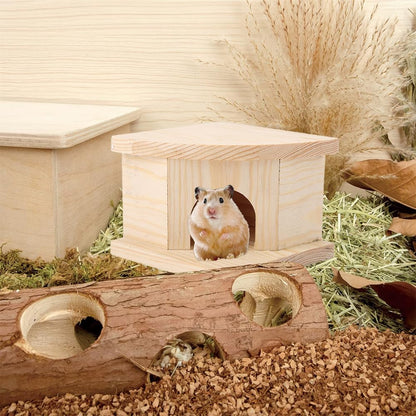Joyzan Hamster Hideout Wooden House, Chamber Mouse Playing Hiding Chewable Ventilated Hut Pet Woodland Habitats Decor Small Animals Secret Peep Shed Dwarf Syrian Chinchillas Gerbils Hedgehog Rats Mice