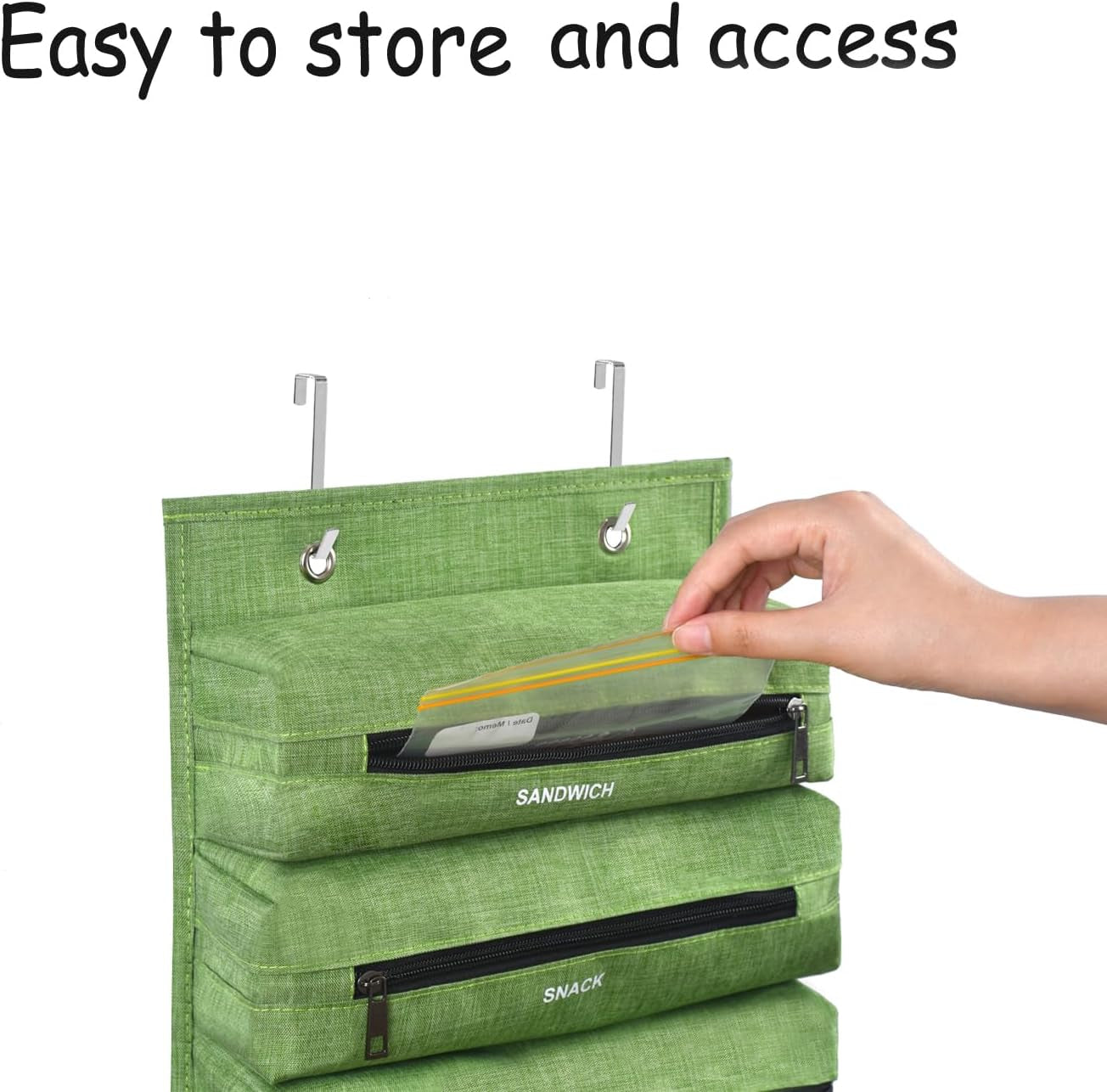 Zipper Bag Organizer Suitable for Kitchen RV Campers with Zipper Gallon, Quart, Sandwich and Snack Food Storage Bags, Kitchen Plastic Bag Storage Organizer (Green)