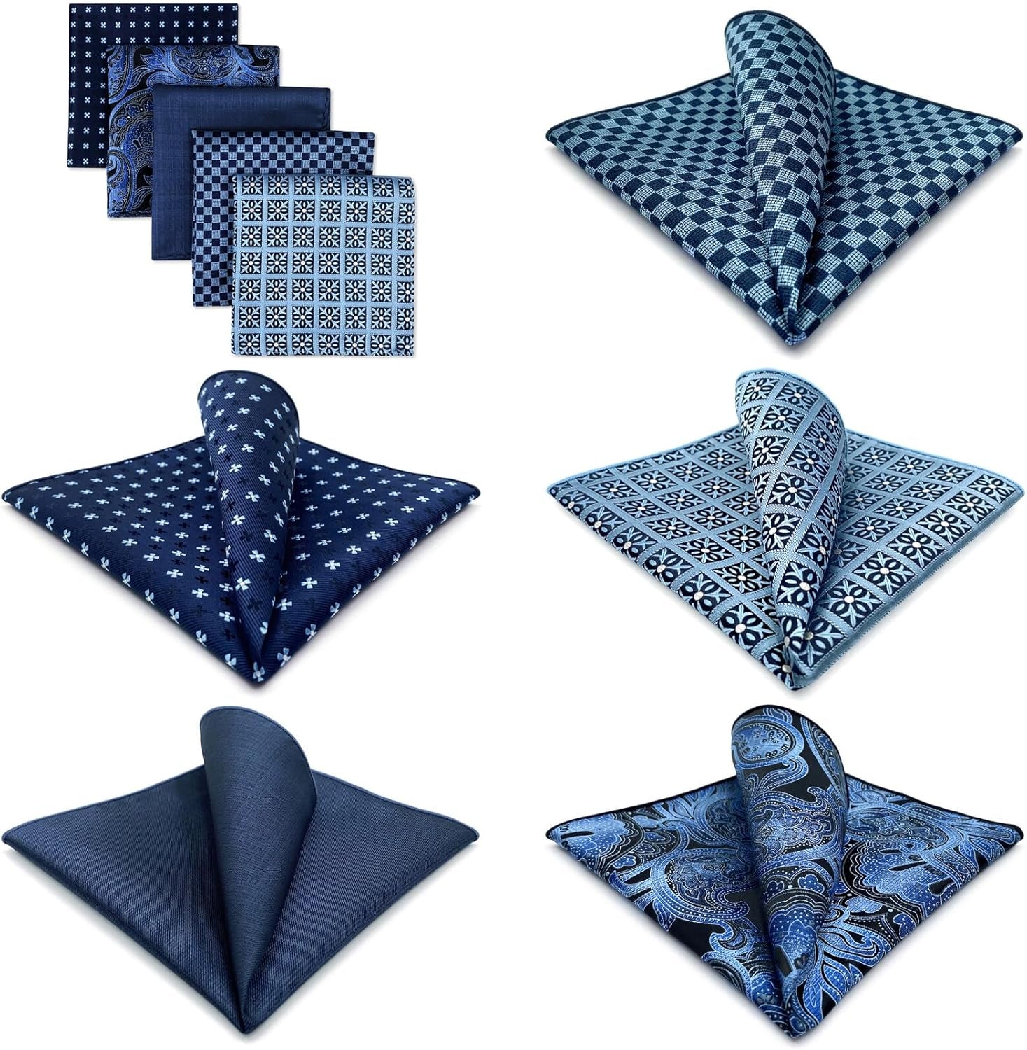 SHLAX&WING Assorted 5 Pieces Mens Silk Pocket Squares Handkerchiefs Set Lot