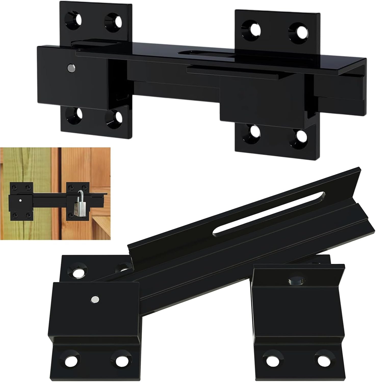 2PCS Flip Gate Latch Lock with Padlock Hole, Aluminum Alloy Adjustable Door Latch Barn Door Lock Fence Door Lock Latch for Outdoor Gate, Barn Door, Shed, Garage, Yard