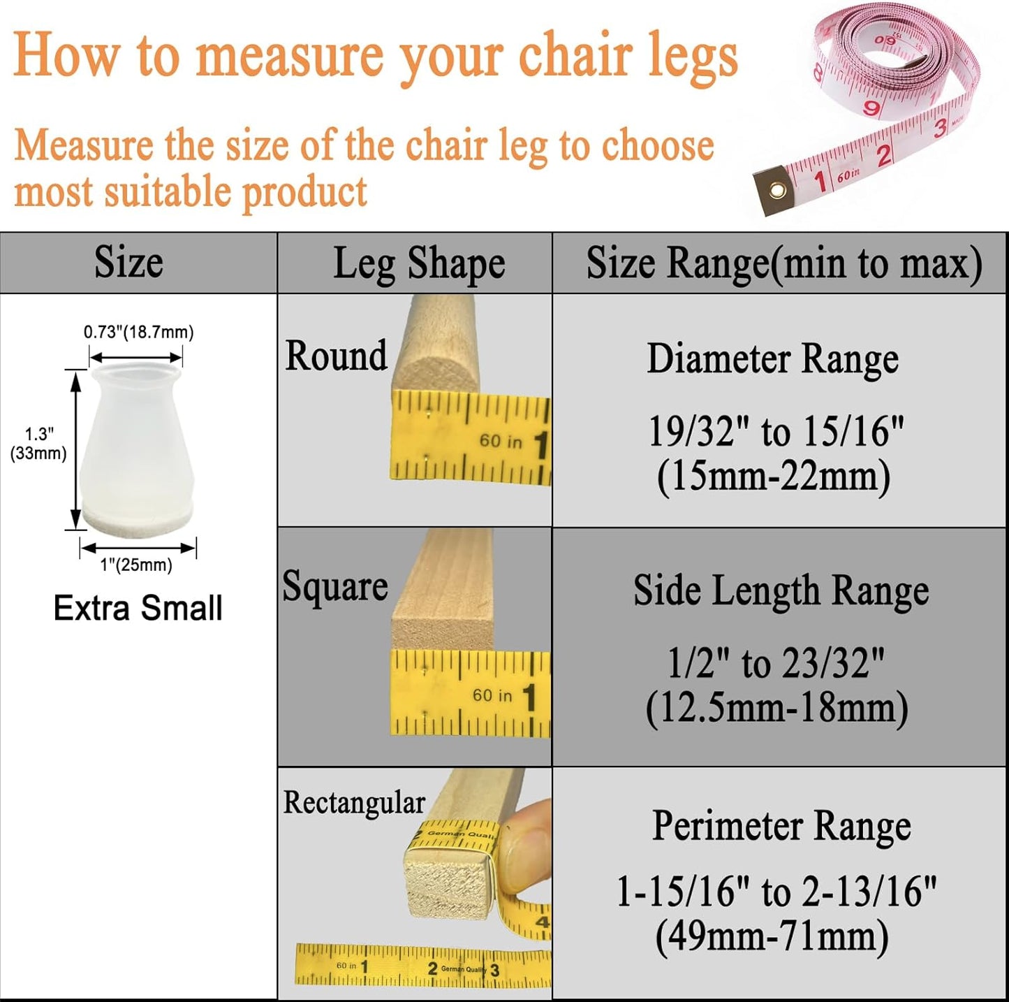 Extra Small Silicone Chair Leg Floor Protectors with Felt, FIT 19/32” to 15/16” Glide Chair Leg Caps Silicon Furniture Leg Feet Cover Bottom Slide Protect Hardwood Floors No Scratches No Noise 24 Pack