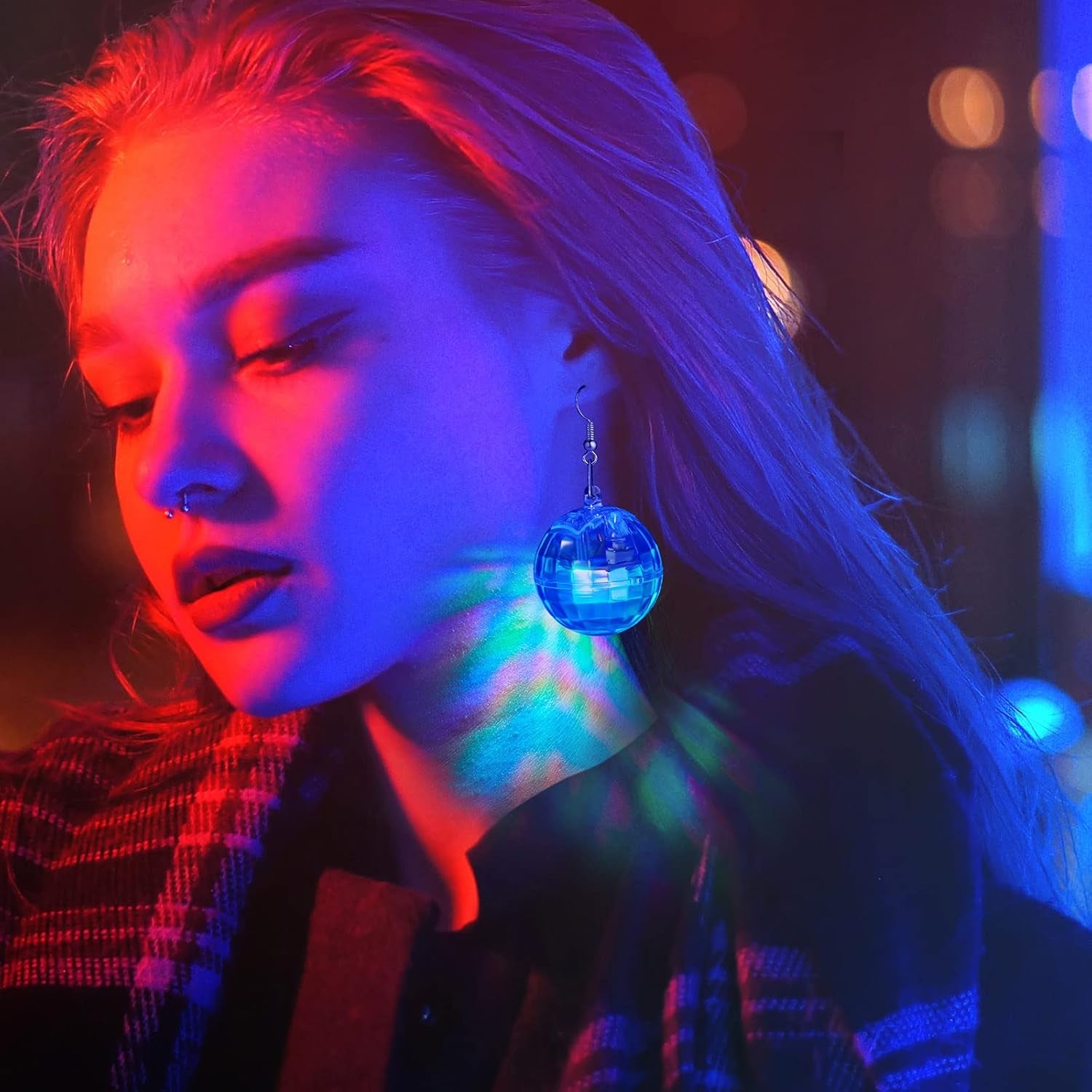 Henoyso 4 Pairs Light up Disco Ball Earrings for Women 70S 80S Jewelry LED Light Glow Earrings for Women Girls Disco Jewelry Gifts Bachelorette Dance Costume Accessories